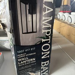 Hampton Bay Matte Black Farmhouse Outdoor 1-Light Wall Sconce with Clear Glass Shade