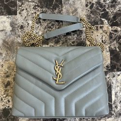 YSL Yves Saint Laurent Medium Loulou Chain Bag Grey Gold Brand New Women’s