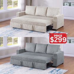 White Sleeper Sofa - Gray Sleeper Sofa - Modern Corduroy Sofa With Pull Out Bed 