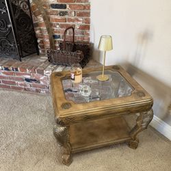 Solid Wood End Table w/ Glass Top – Must Pick Up ASAP