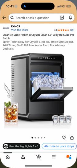 EXNOS Clear Ice Cube Maker 1.2” Crystal Ice