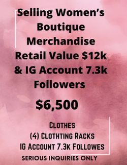 Selling Boutique Merchandise $12k Retail Value & IG Account 7.3k Followes