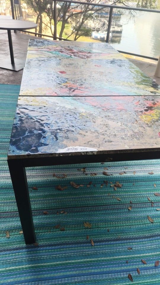 Elegant Stained Marble Top Patio Table In Door Or Outdoor