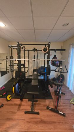 Power Rack Home Gym with Cable System, Bench & weight plates Set.