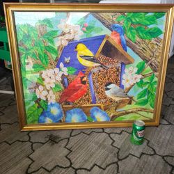 Framed BIRD PUZZLE 27x32 Photo Art Lot 6
