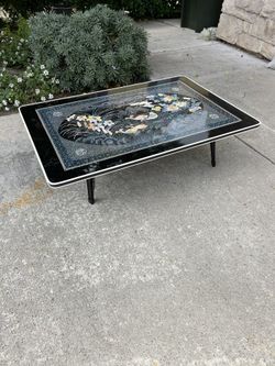 Vintage Asian Mother Of Pearl Koi Tea Table.