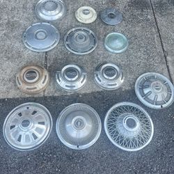 13 Vintage hubcaps mixed lot
