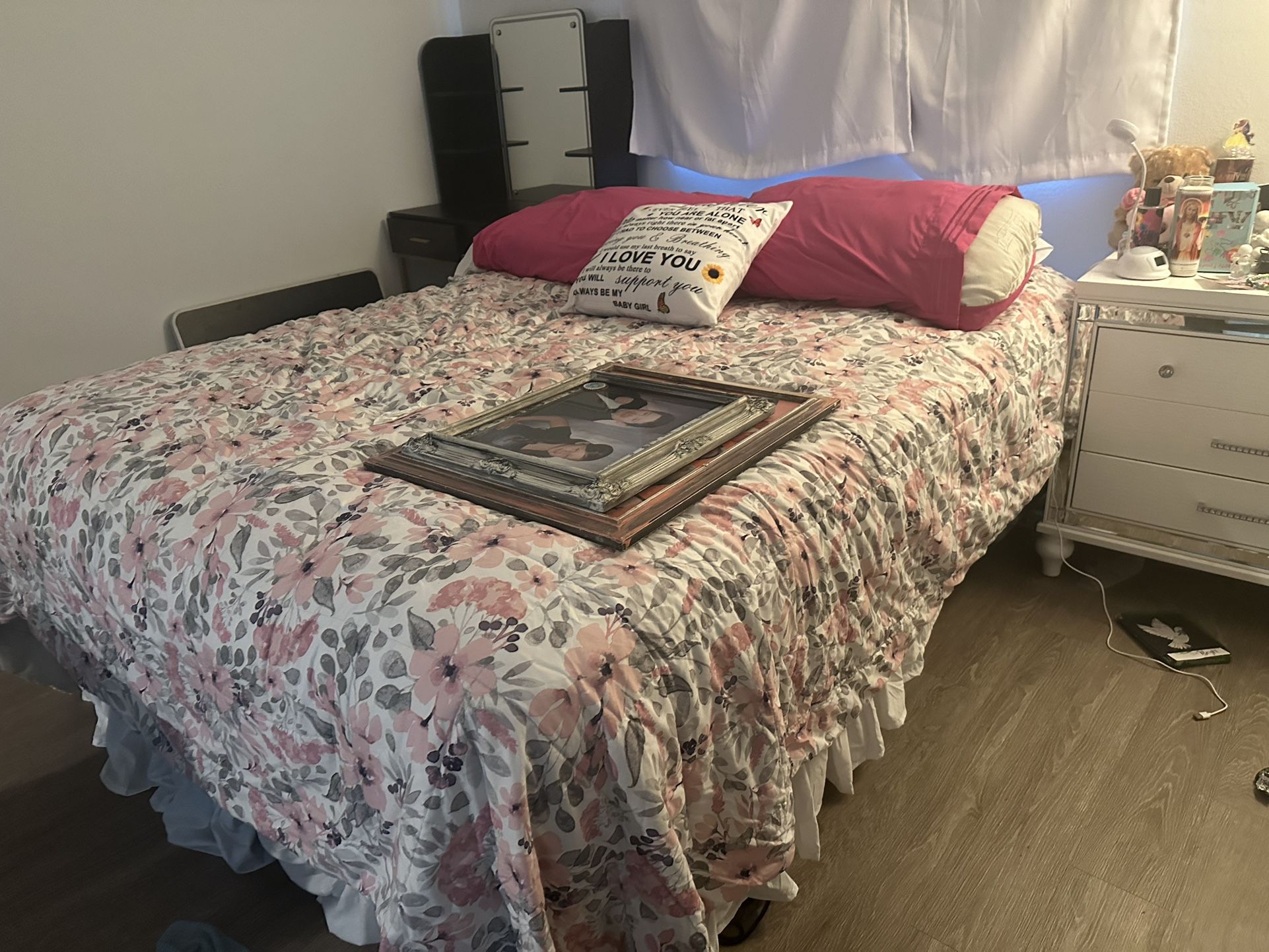 Bed Mattress And Box Frame As Well As Bed Stand 