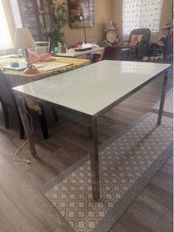 TORSBY Table, chrome-plated/high-gloss white glass table