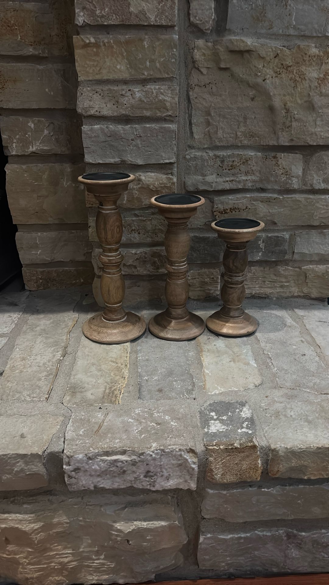 3 Piece Wooden Candle Holder Set