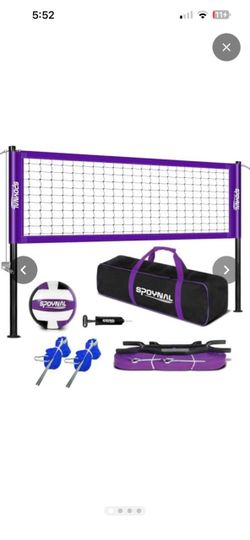 32FT Outdoor Portable Volleyball Net Set, Adjustable Height & Winch Anti-sag Includes volleyball, pump, boundary line and carry bag; adjustable to 8,