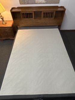 Ethan Allen Solid Wood Queen Bookcase Headboard + Frame & Box Spring