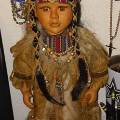 Vintage Porcelain Native American Doll 