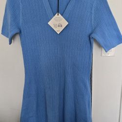 Vestido Casual De Estambre De Manga Corta Medida XXL Color Azul 