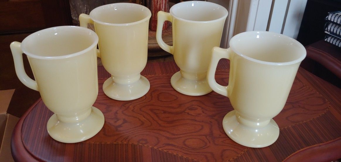 Vintage SET of China  Ivory White Irish Coffee Tea Cup Footed Porcelain Mugs

