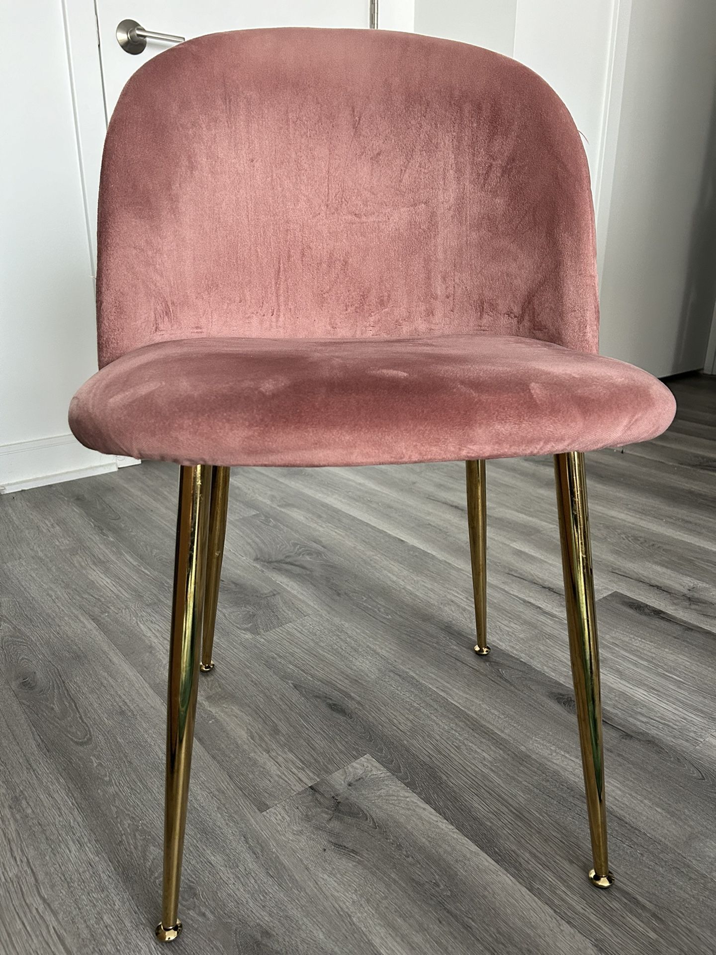Pink Suede Chairs With Gold Legs