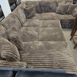 Brown Jumbo corduroy sectional pull out sofa bed sleeper sofa