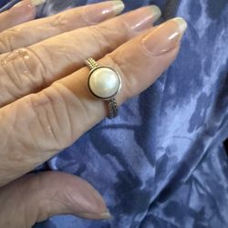 Effy Beautiful 18k&925 Sterling Silver Freshwater Cultured Pearl Ring Sz 7