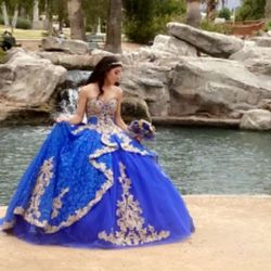 Quinceanera Dress.  Beautiful Royal Blue And Gold 