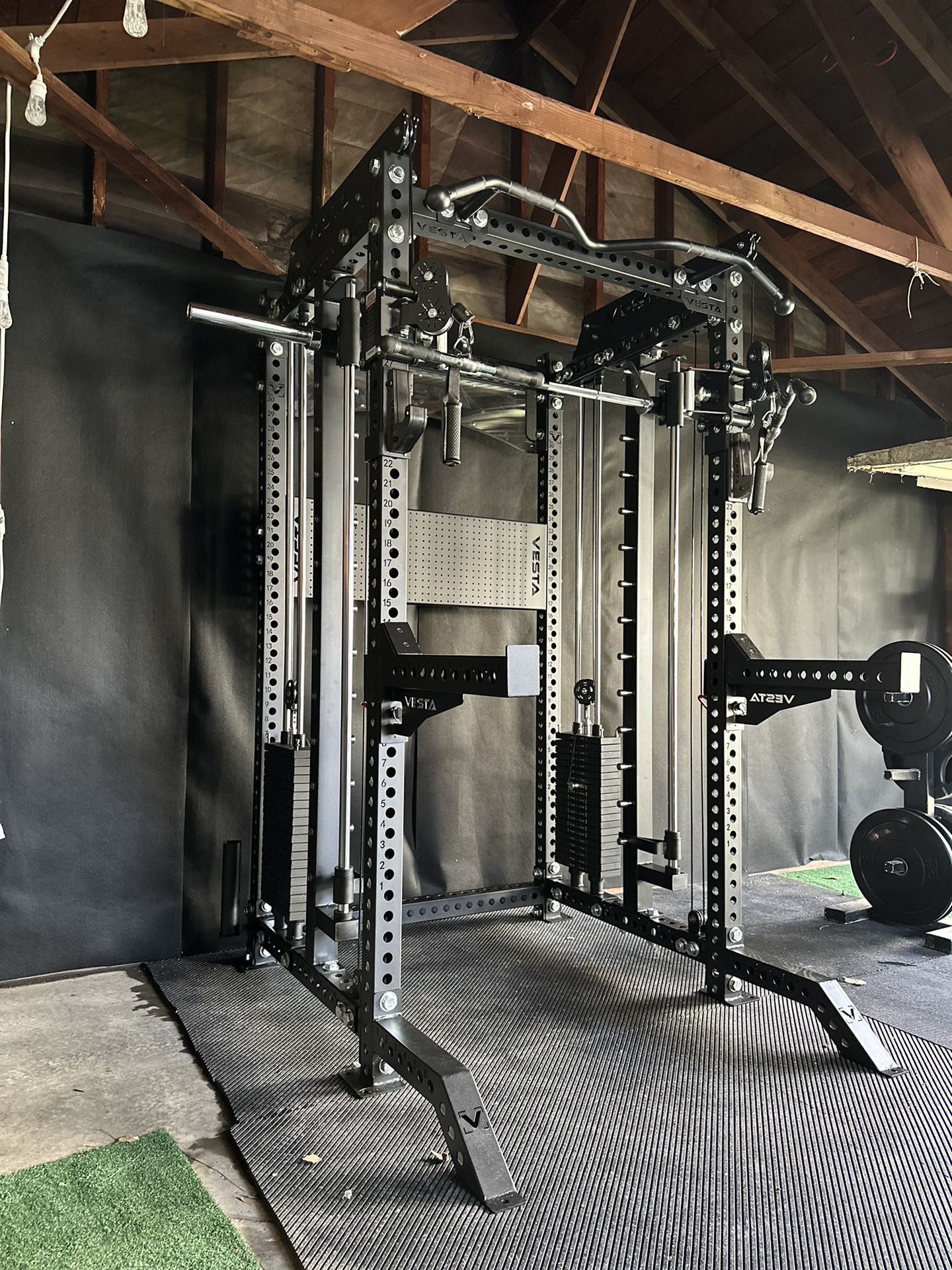 PRO SERIES Ultimate Half Rack Functional Trainer w/Smith Machine Bar | 400lb Stack | Gym Equipment | Fitness | Commercial | Squat Rack