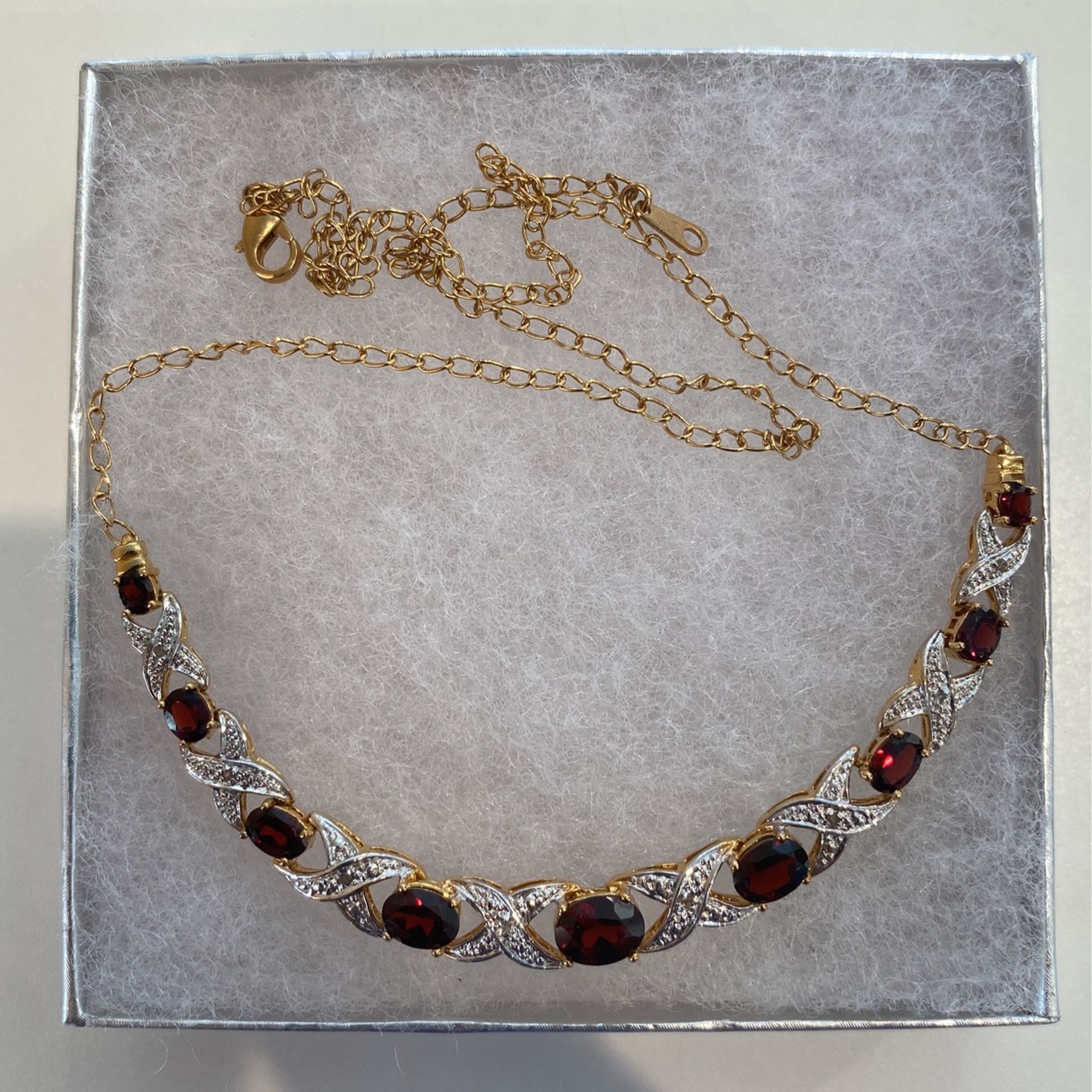 Gold Garnet and Diamond Necklace