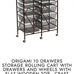 Origami 10-drawer Storage Rolling Cart