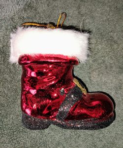 Vintage Blown Glass Red Santa Claus Boot Ornament with Faux Fur Trim