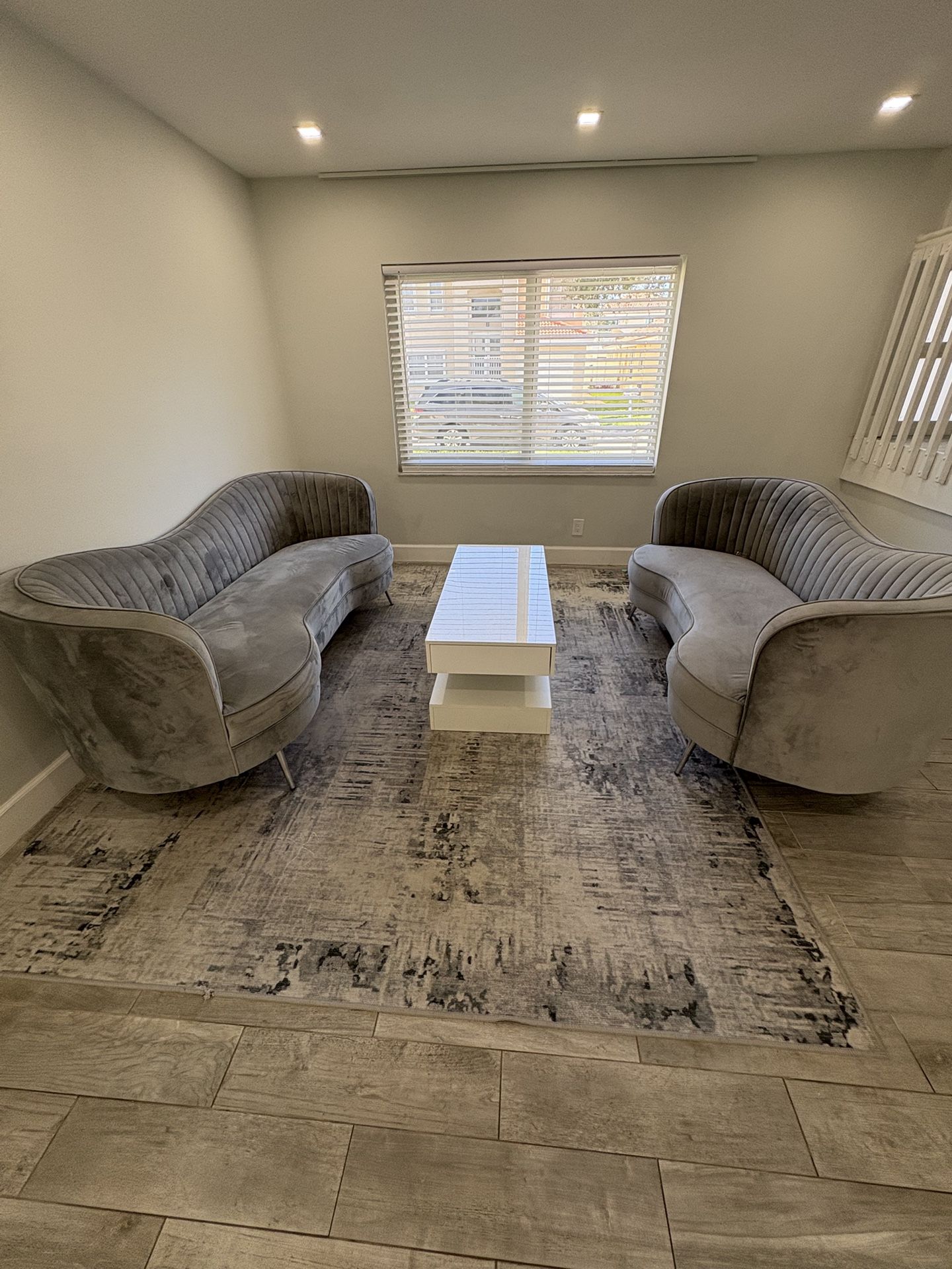 2-piece Upholstered Channel Tufted Sofa Set Grey