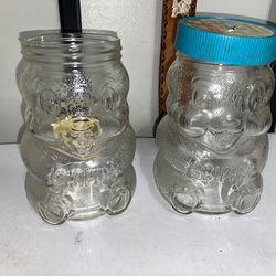 2 Vintage Skippy Glass Jars Only 1 Lid
