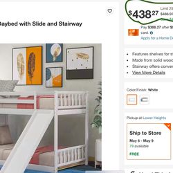 Partial - White Twin Over Twin Bunk Bed Daybed with Slide and Stairway. 139