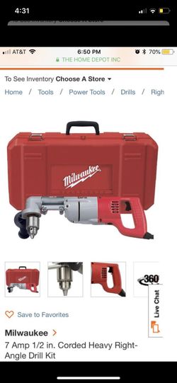 Milwaukee Heavy Duty 7amp 1/2 in Right Angie Drill