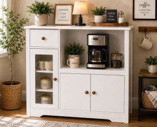 White Kitchen Island Cart • Coffee Bar • Storage Cabinet