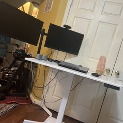 Stand Up Desk With Duo Monitors And Speakers 