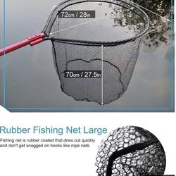 Large Rubber Fishing Net Heavy Duty Extra Large Aluminum Landing Net for Saltwater Fish