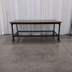 Industrial Wood and Metal Console Table with Casters