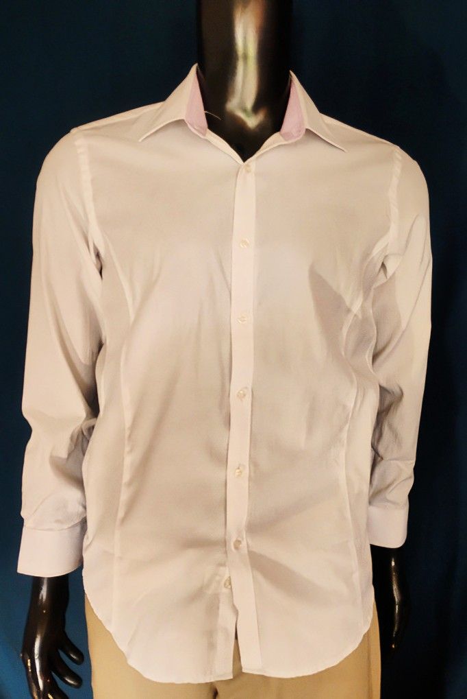 Paul Marcia Dress Shirt Men’s Small White Pink Trim Slim Fit Long Sleeve