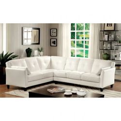 WHITE BONDED LEATHER L SHAPE CORNER SECTIONAL SOFA