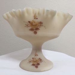 Vintage Fenton Ruffled Satin Glass Compote