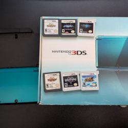 Nintendo 3DS Bundle - Aqua Blue – 6 Games, Original Box, Manuals & Charger