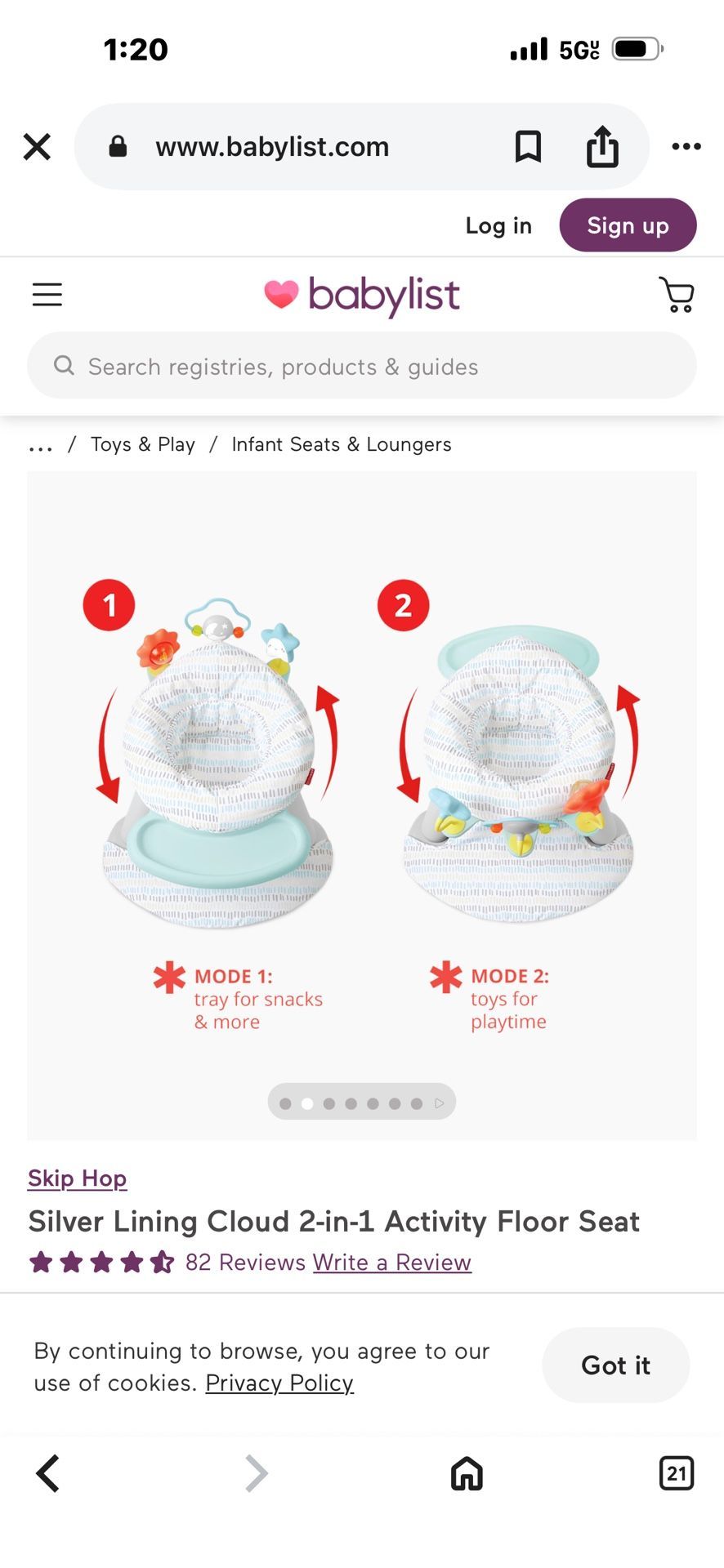 Skip Hop 2-in-1 Sit-up Activity Baby Chair, Silver Lining Cloud