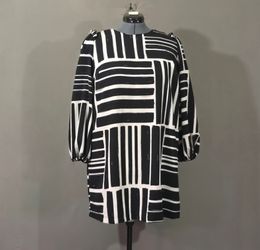 Eloquii Puff Sleeve Shift Dress Womens 16 Black White Geometric Plus Work