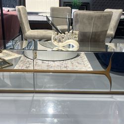 70” TV STAND MIRROR GOLD DRAWER