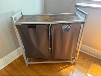 2-Bag Laundry Sorter with Wooden Shelf