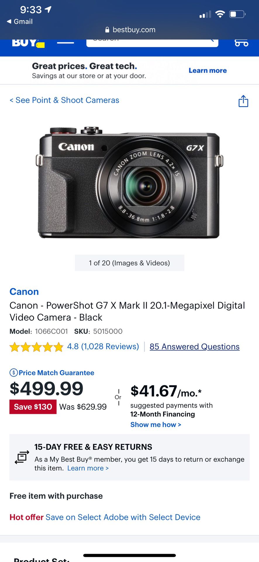 Cannon Power Shot G7 X Mark II 20.1 Megapixel Digital Video Camera