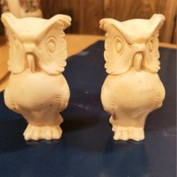 Pair Vintage Alabaster Owl Figurines