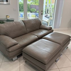 Italian Leather Sofa and 2 Ottoman