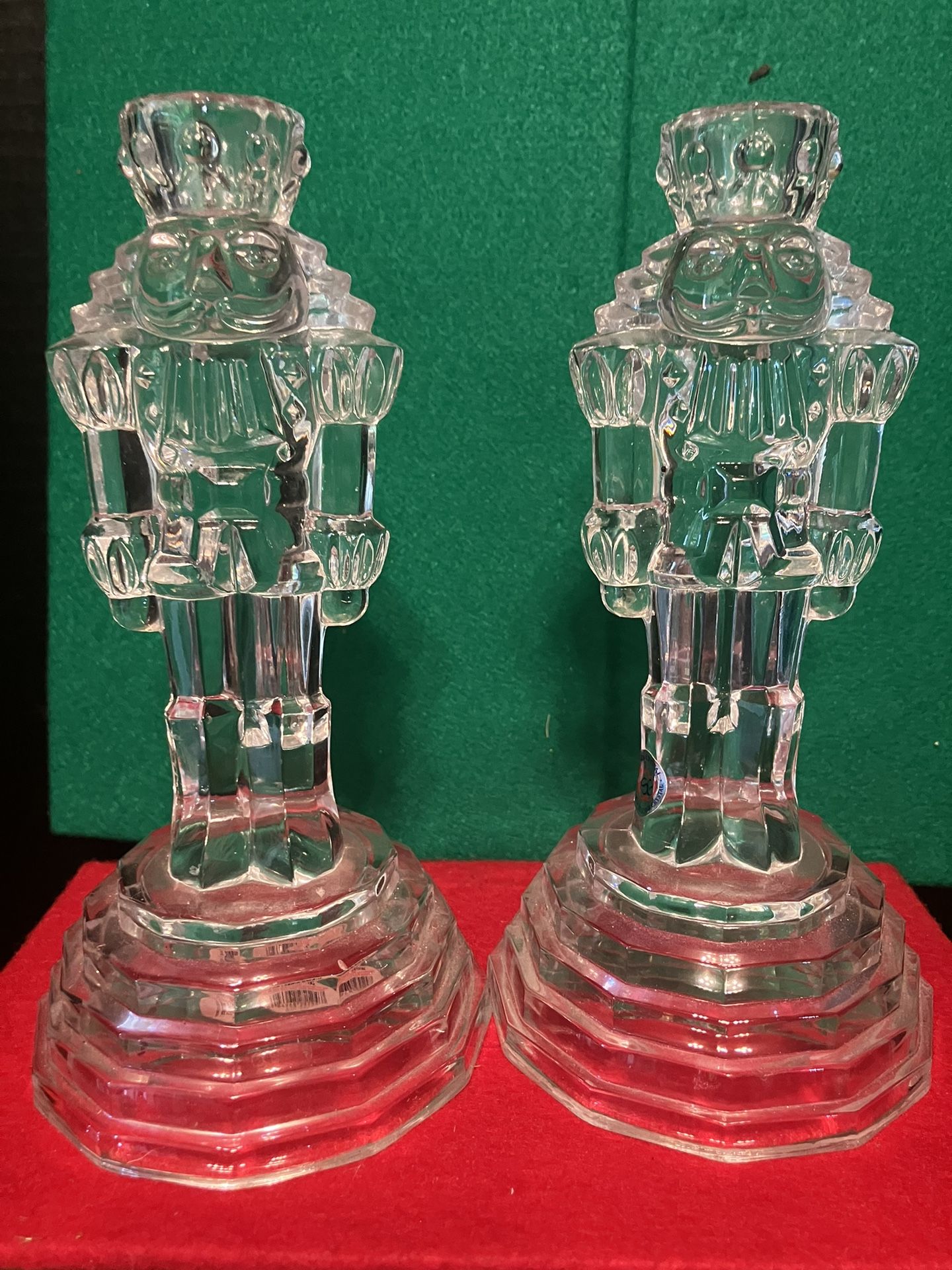 Vintage 24 % Lead Crystal Nutcracker Taper Candle Holders 8" Tall Set of 2