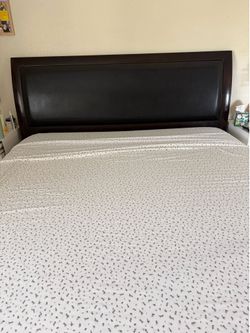 King size wood and black leather bed frame