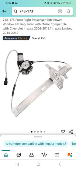 2006 to 15 Chevrolet Impala front passenger window regulator with motor