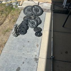 Gym weights with benching bar